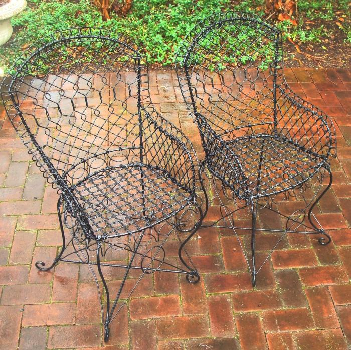 WIRE ARM CHAIRS, PAIR, ANTIQUE