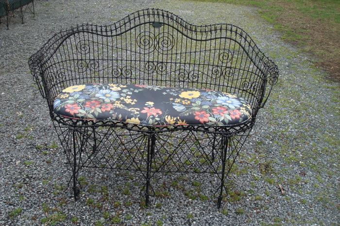 WIRE BENCH, 19TH CENTURY,  WITH CUSHION