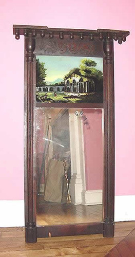 Reverse Painted Mirror Mahogany Once had the Original Paper Troy New York Label