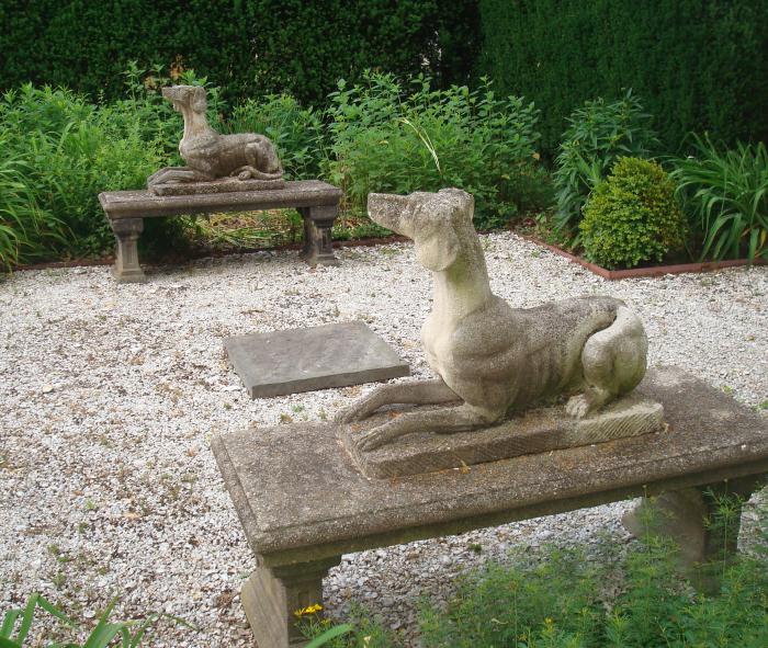 WHIPPETS, PAIR LIMESTONE, ANTIQUE