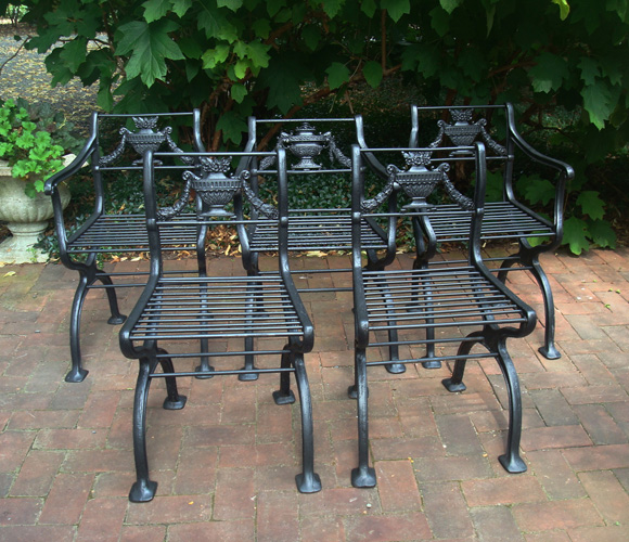  CHAIRS, CLASSICAL IRON, FIVE, C. 1925