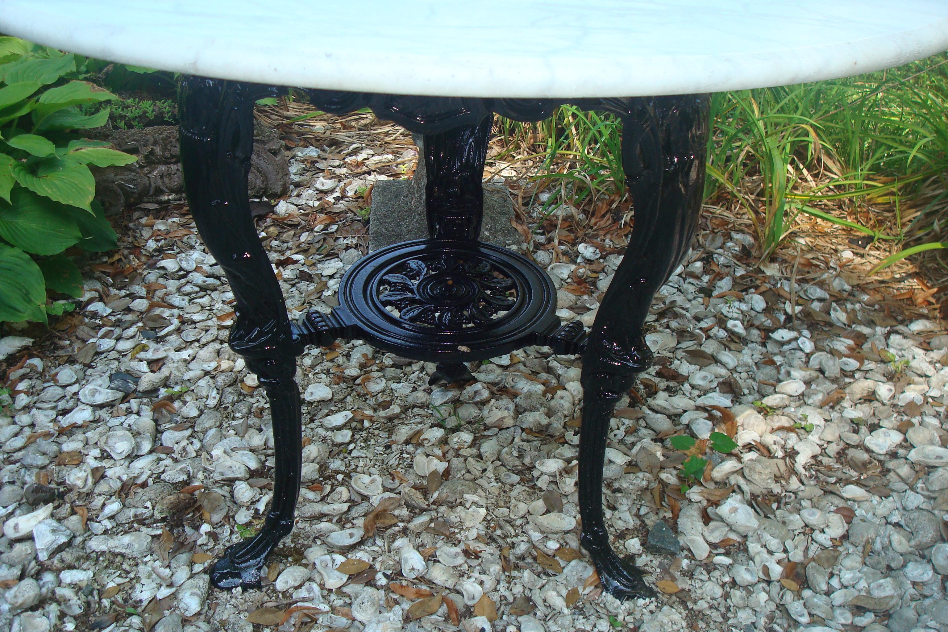 PUB TABLE, CAST IRON, CARRARA MARBLE TOP  48 IN.