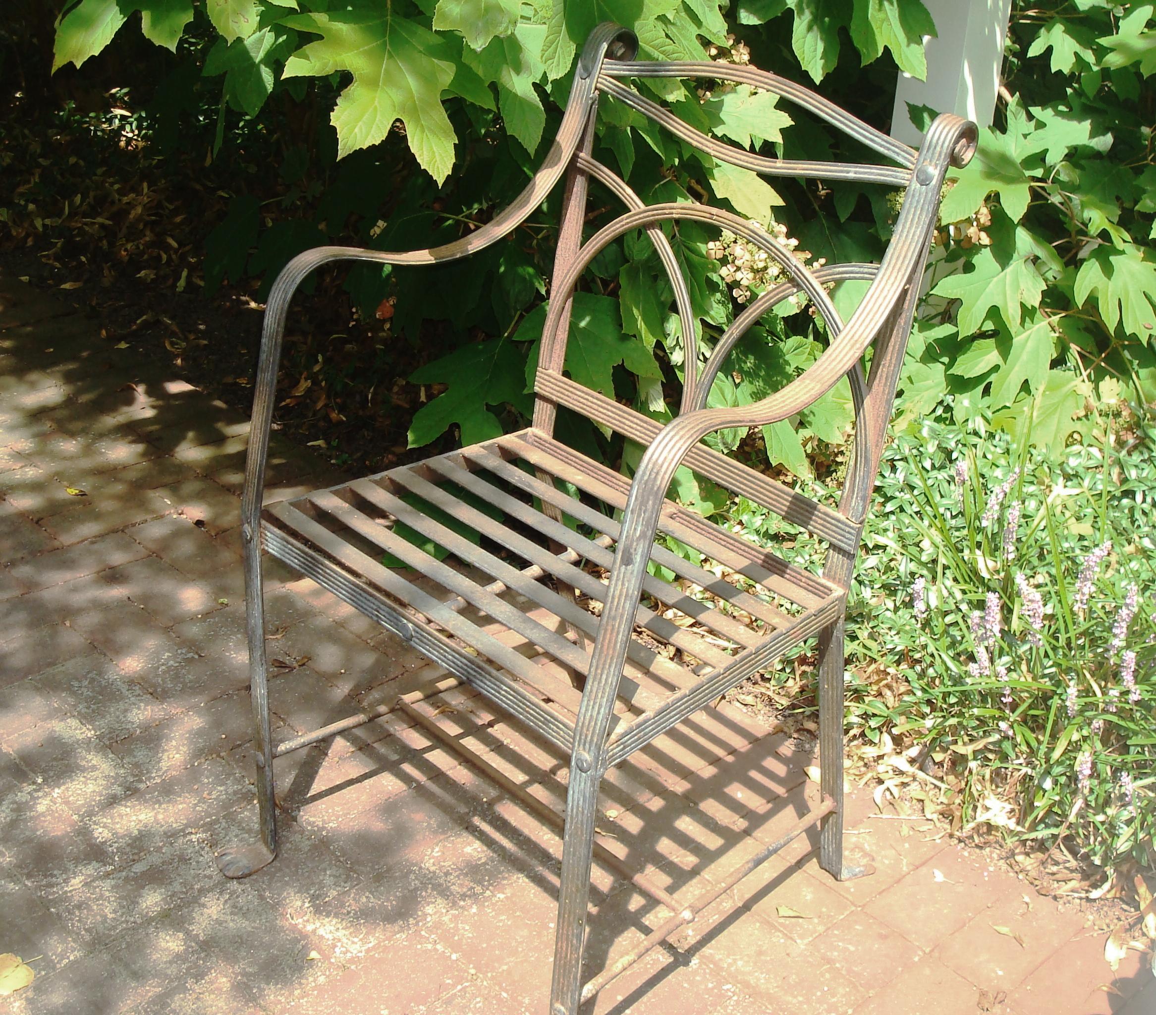 ARM CHAIR, ANTIQUE WROUGHT IRON, WINTERTHUR LABEL