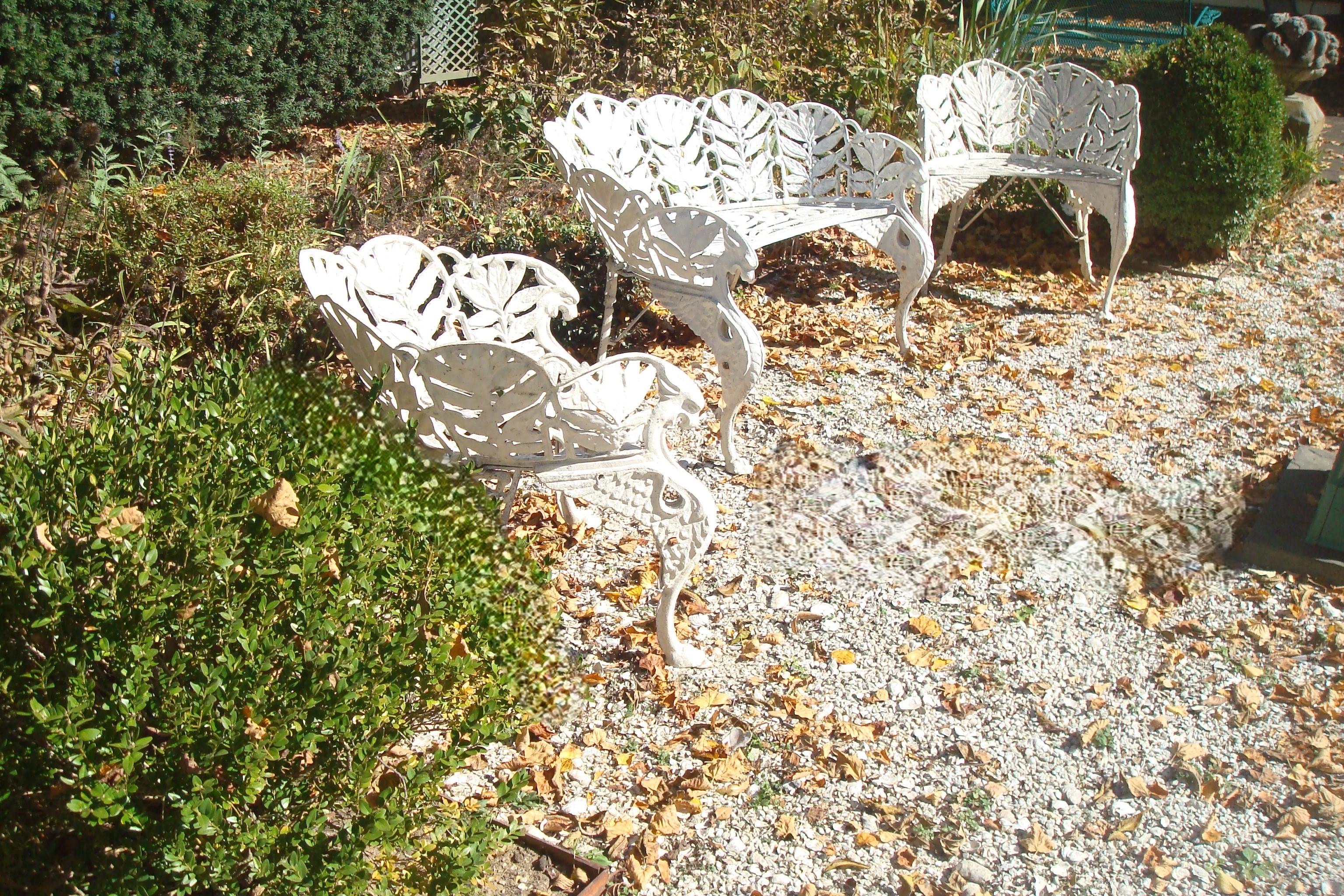 BENCH AND TWO ARM CHAIRS, ALUMINUM, SOLOMONS SEAL       SEAL DESIGN