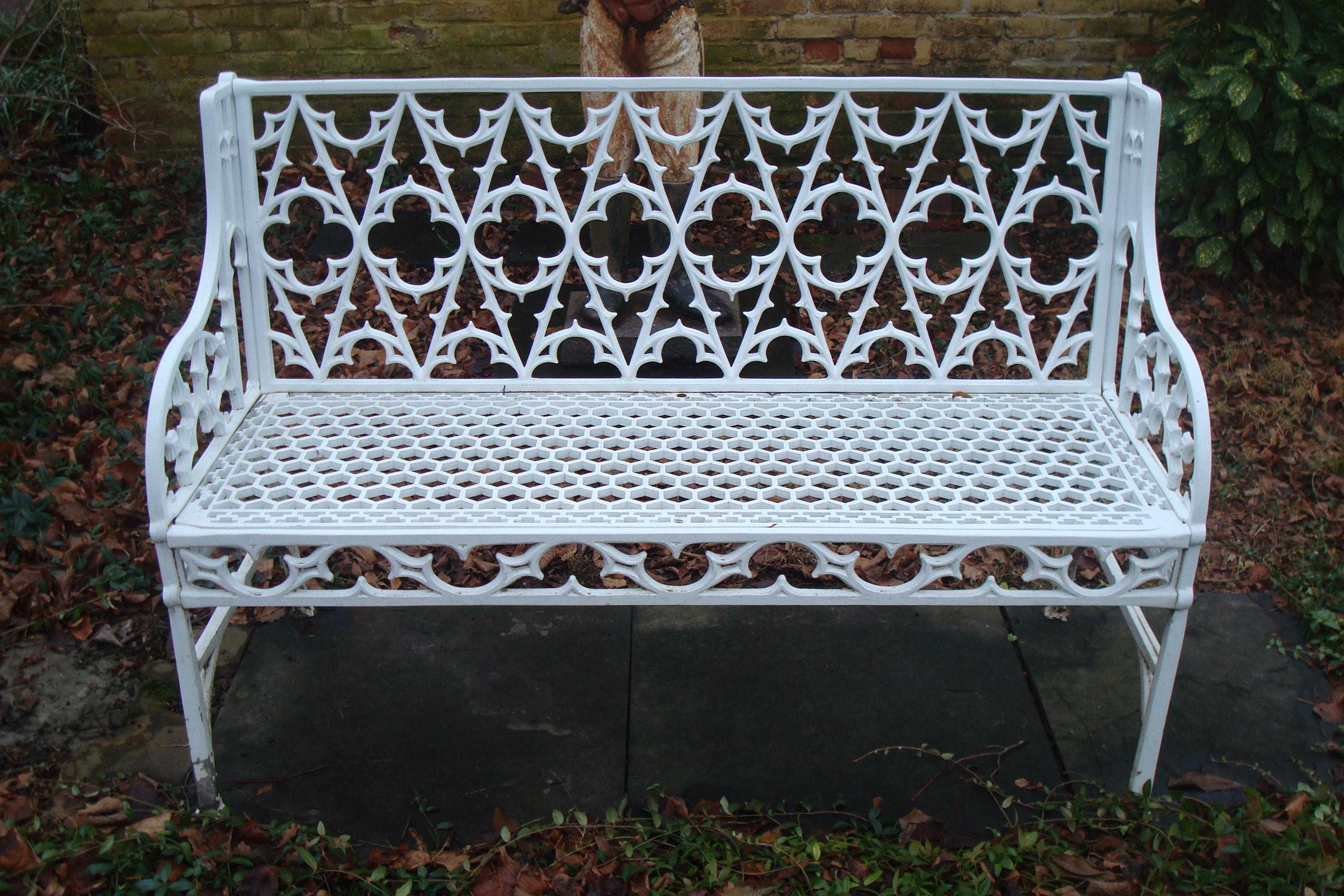 GOTHIC BENCH WITH QUATREFOILS, Cast aluminum