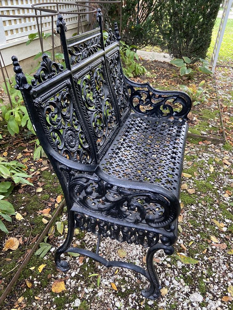 CAST IRON BENCH CURTAIN PATTERN SIGNED PETER TIMMES | Aileen Minor Antiques