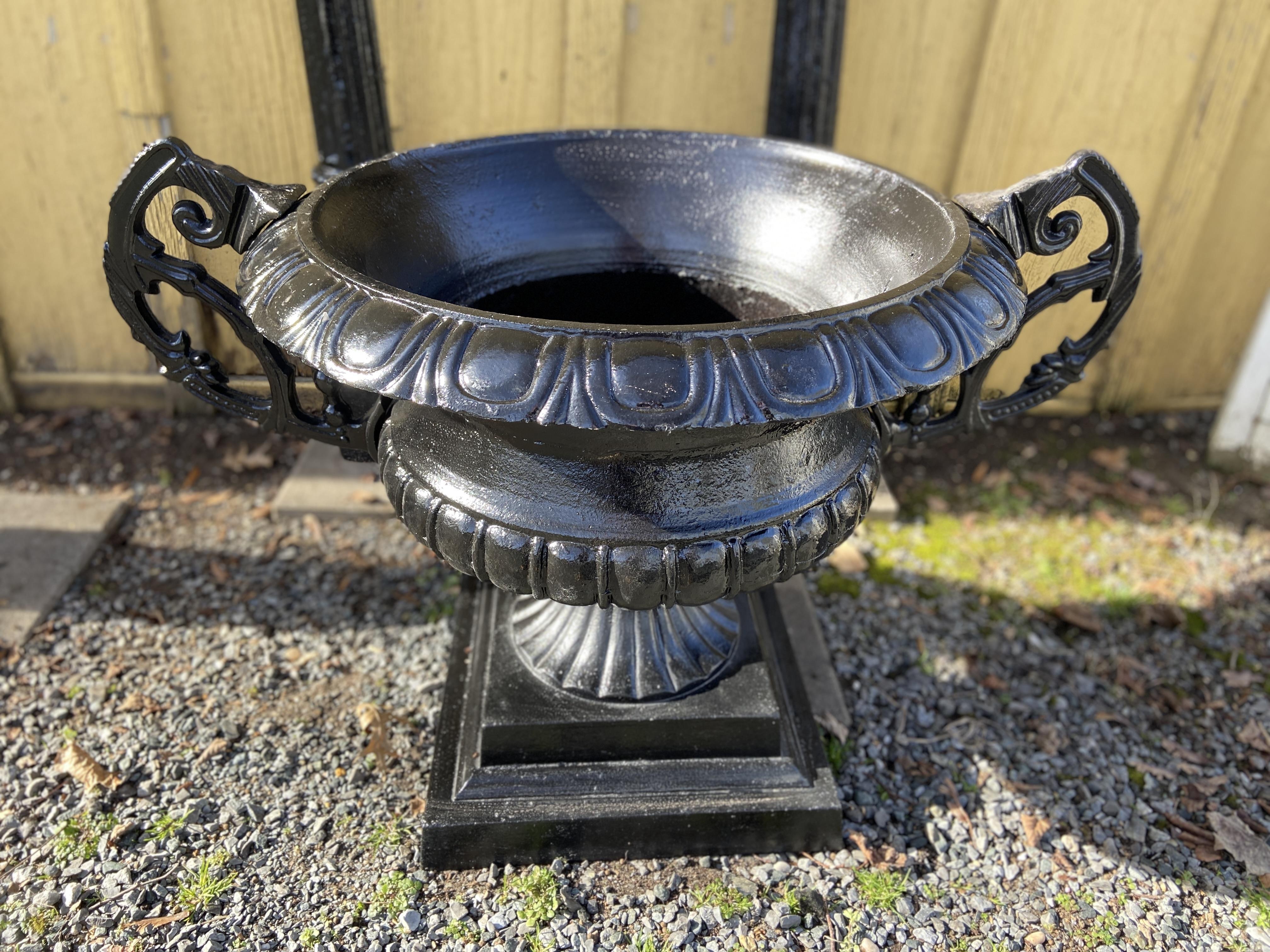 CAST IRON URN, LARGE BOWL WITH HANDLES, c. 1900